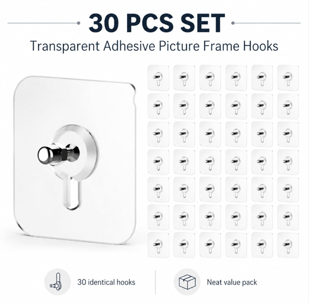 30-Pack Self-Adhesive No-Drill Wall Hooks | TIKA