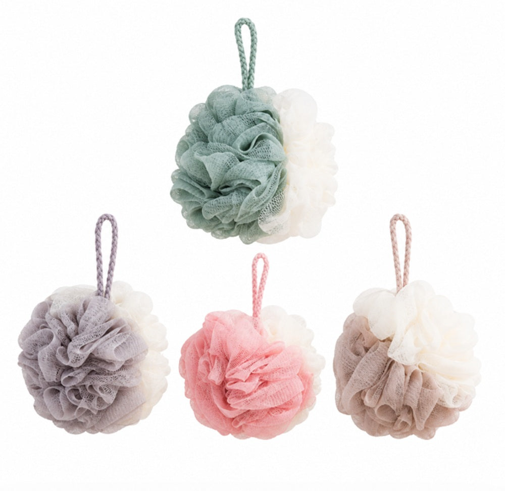4-Pack Bath Loofah Pouf Set with Back Scrubber | TIKA