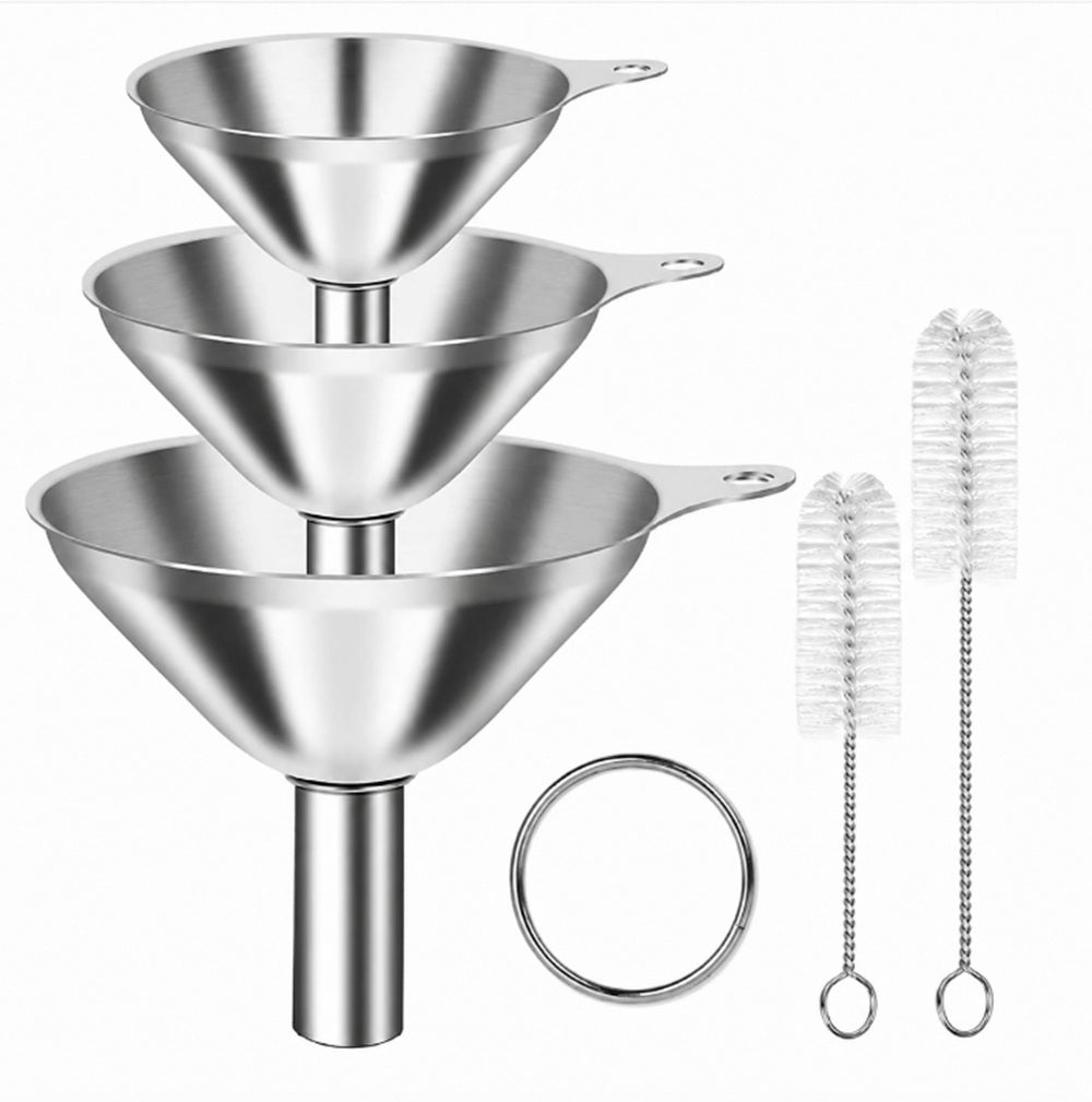 3-Piece Stainless Steel Funnel Set with 2 Cleaning Brushes | TIKA