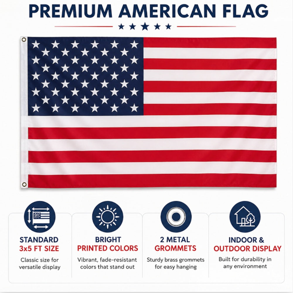 3×5 ft Outdoor American Flag with Brass Grommets | TIKA