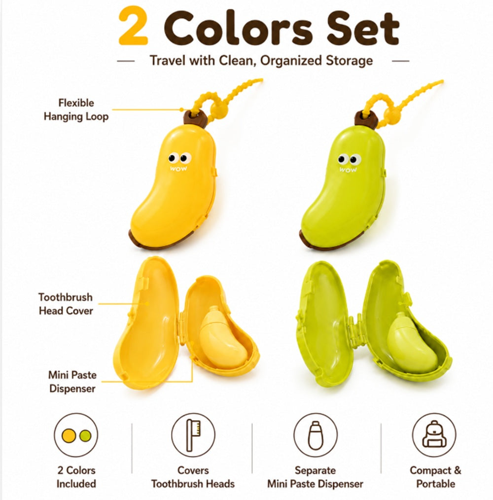 2-Pack Banana Travel Toothbrush Cases with Dispenser | TIKA