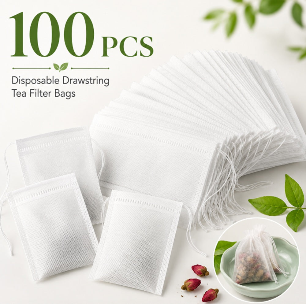 100-Pack 8 x 10 cm Drawstring Tea Filter Bags for Loose-Leaf Tea | TIKA