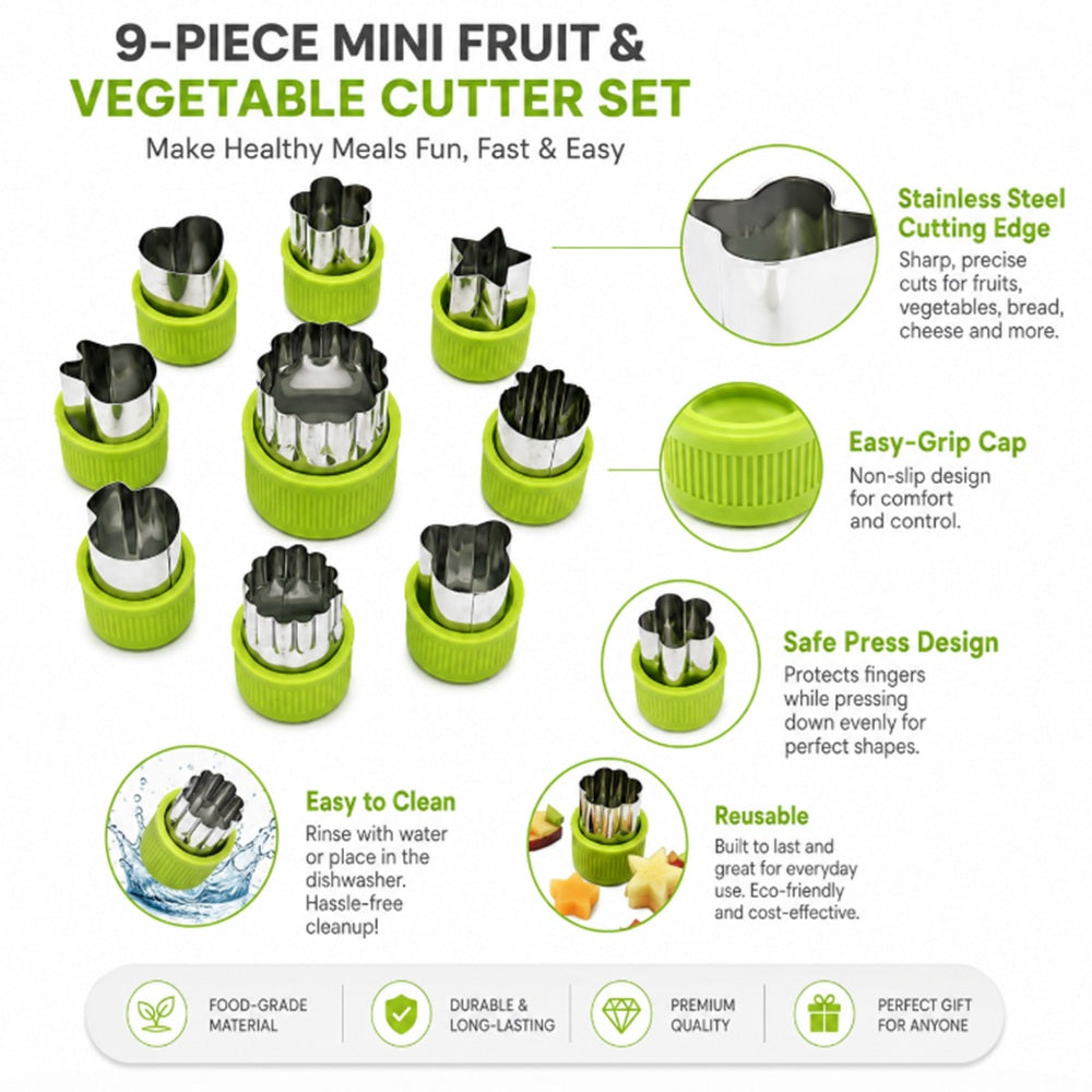 9-Piece Stainless Steel Mini Fruit & Cookie Cutter Set | TIKA
