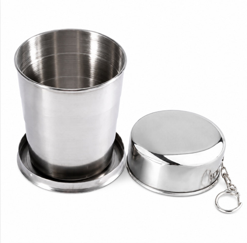 Stainless Steel Collapsible Camping Cup with Lid & Keychain | TIKA