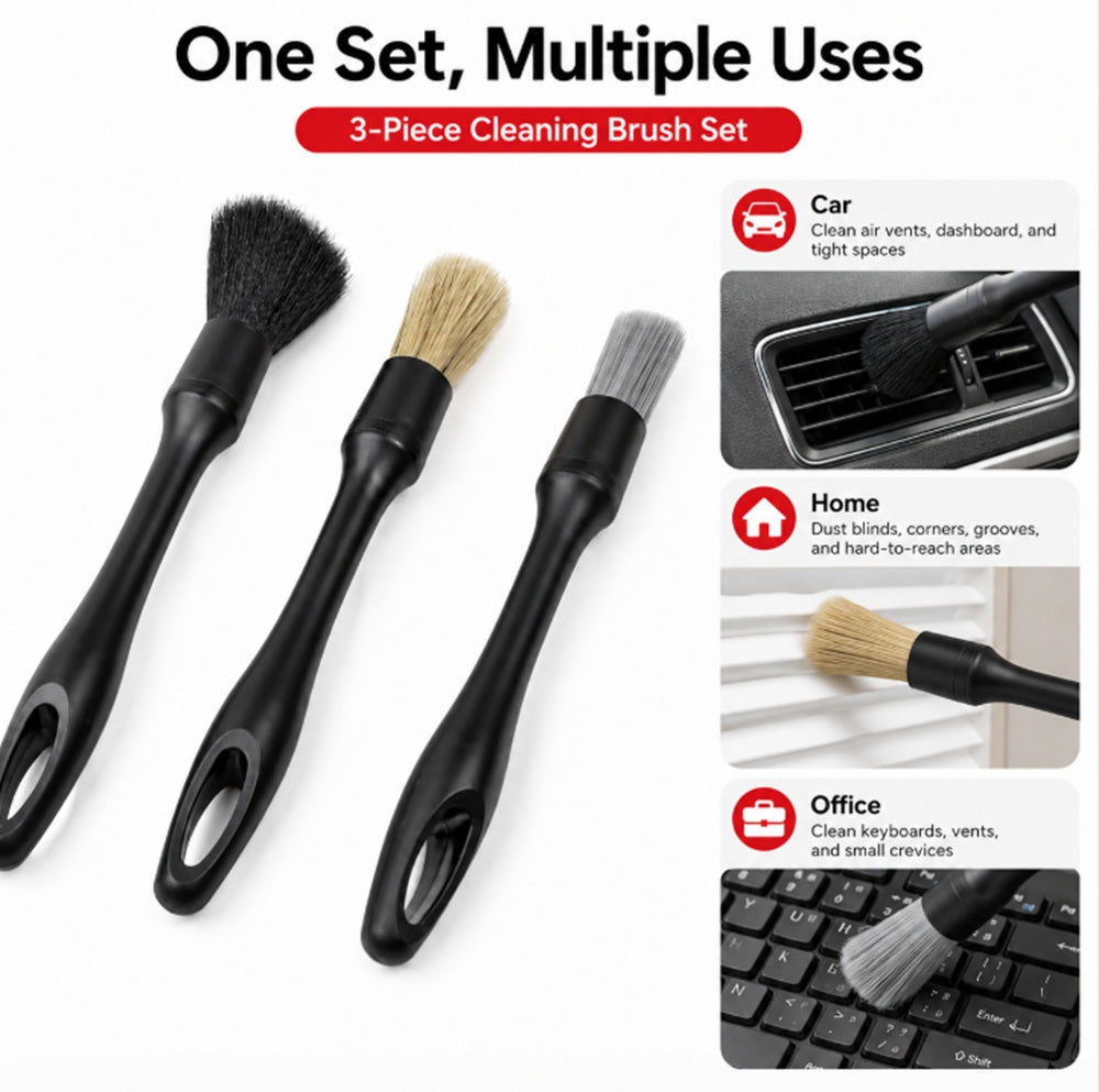 3-Pack Car Detailing Brushes for Wheels & Interior | TIKA