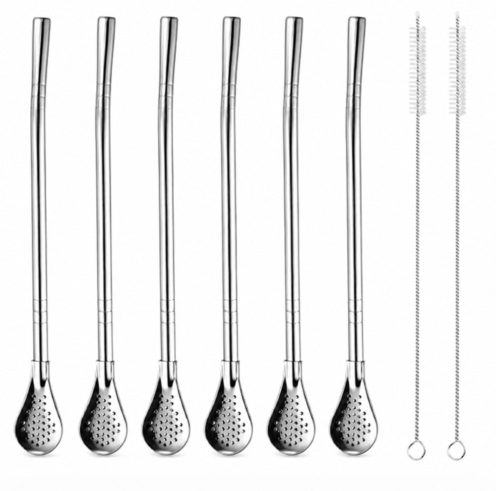 6-Pack Stainless Steel Reusable Drinking Straws with Filter Spoon & Brush | TIKA