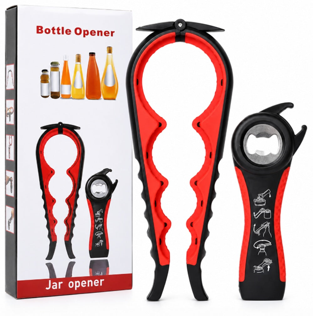 Jar & Bottle Opener Set, 2 Piece: 5-in-1 Tool & 4-Size Lid Gripper – TIKA