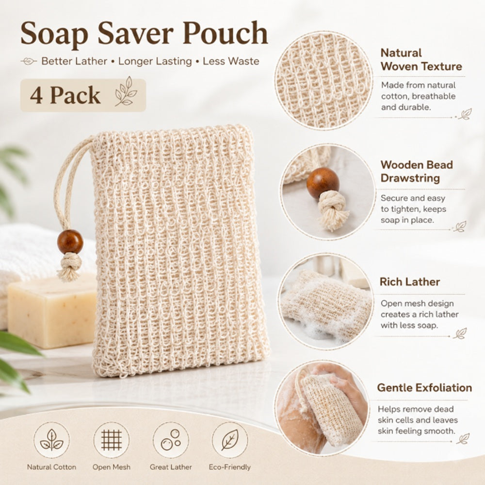 4-Pack Natural Sisal Soap Saver Bags | TIKA
