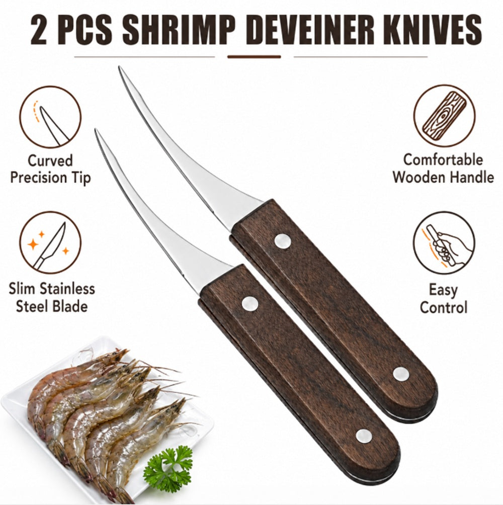 2-Piece Stainless Steel Shrimp Peeler & Deveiner Tool Set | TIKA