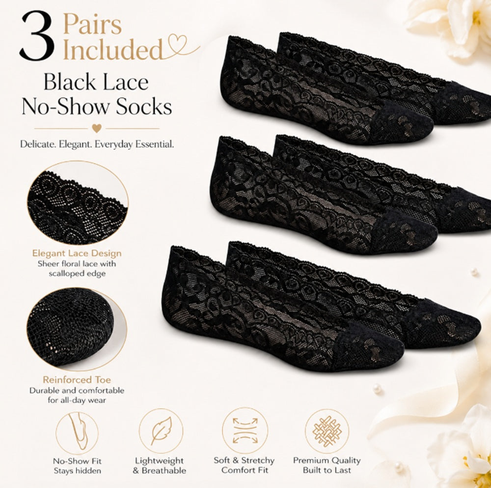 3-Pair Women’s Lace No-Show Liner Socks | TIKA