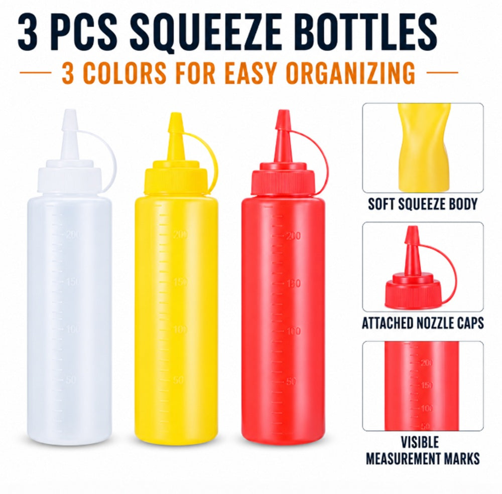 3-Pack 8 oz Condiment Squeeze Bottles | TIKA