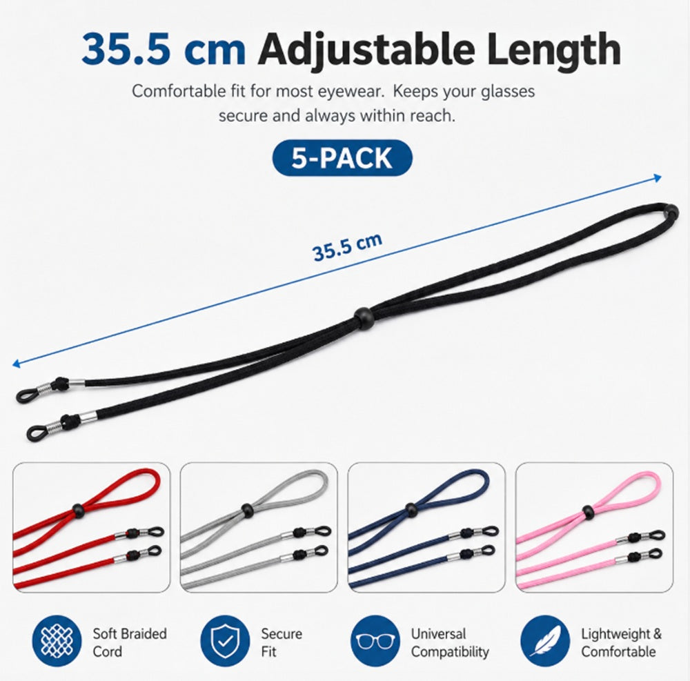 5-Pack Adjustable Eyeglass Neck Cords | TIKA