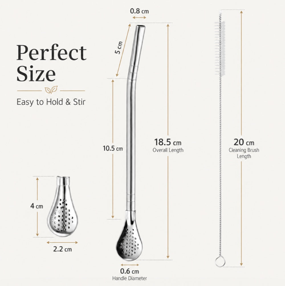 6-Pack Stainless Steel Reusable Drinking Straws with Filter Spoon & Brush | TIKA