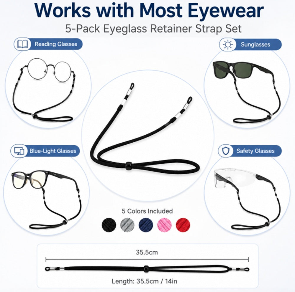 5-Pack Adjustable Eyeglass Neck Cords | TIKA
