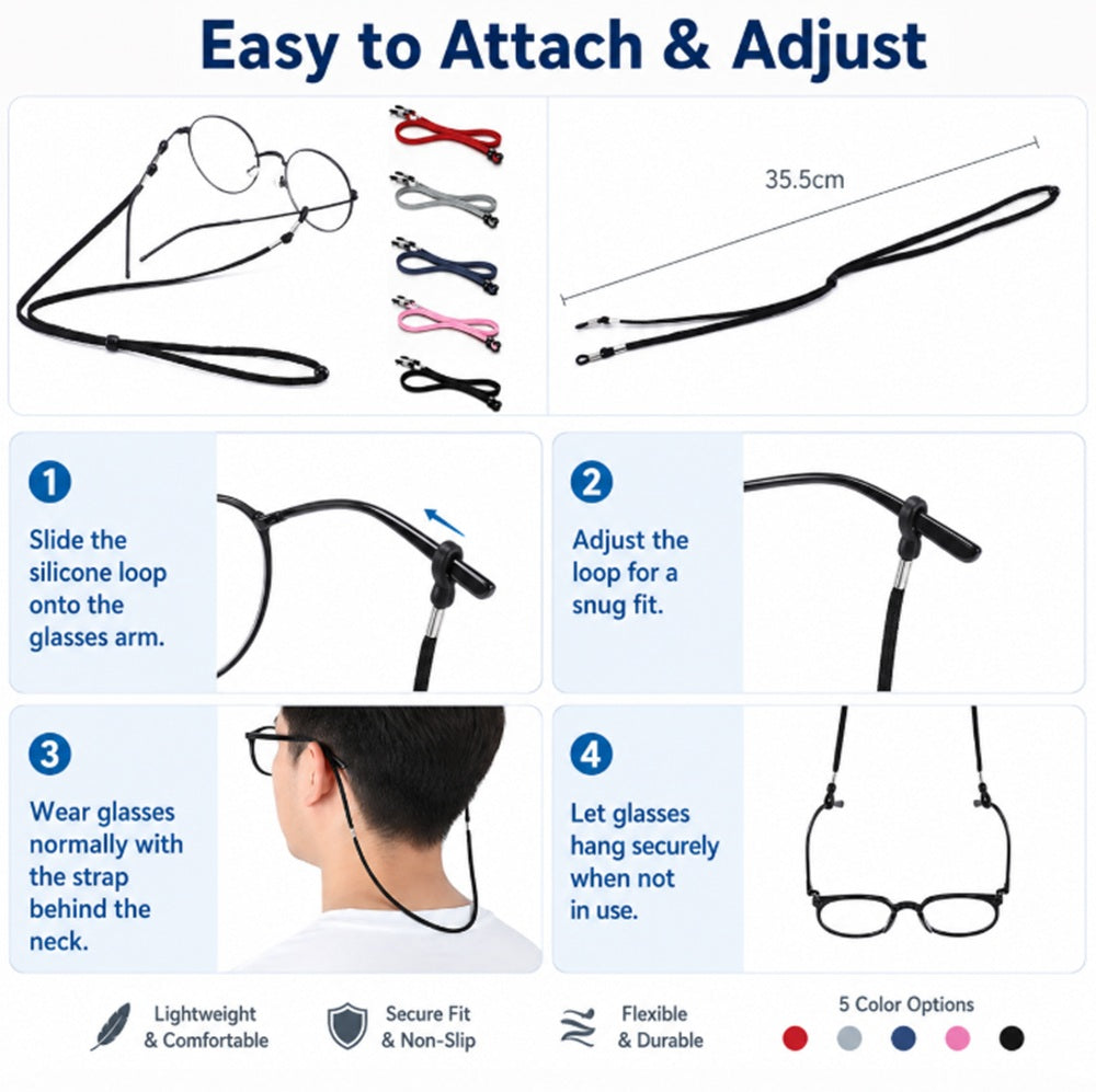 5-Pack Adjustable Eyeglass Neck Cords | TIKA