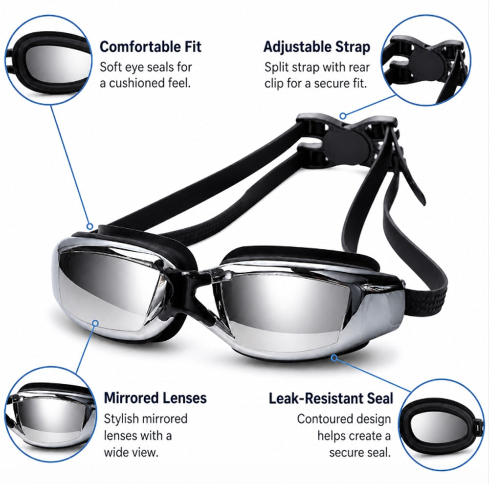 Mirrored Swim Goggles with Anti-Fog & UV Protection | TIKA