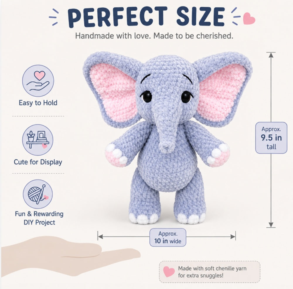 Elephant Crochet Kit for Beginners with Yarn & Supplies – TIKA