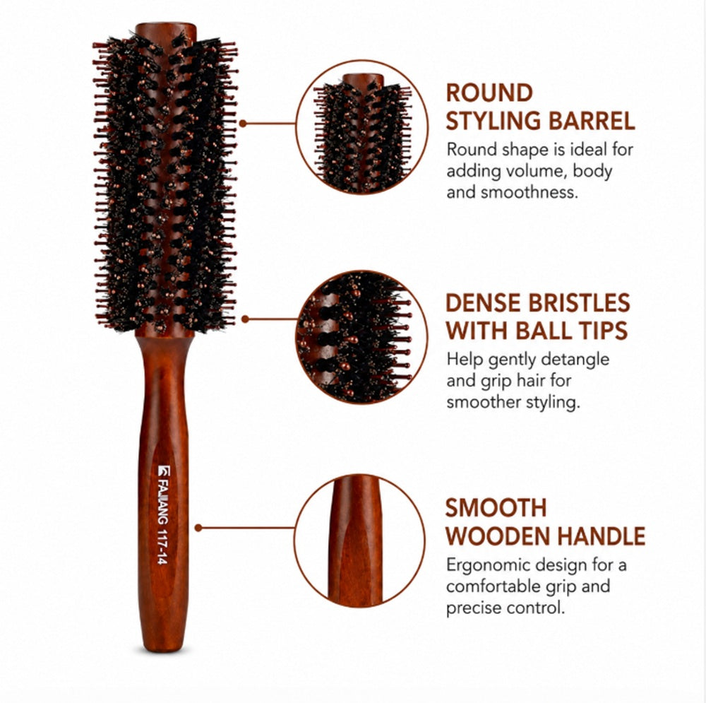 2.2in Round Hair Brush with Wooden Handle | TIKA