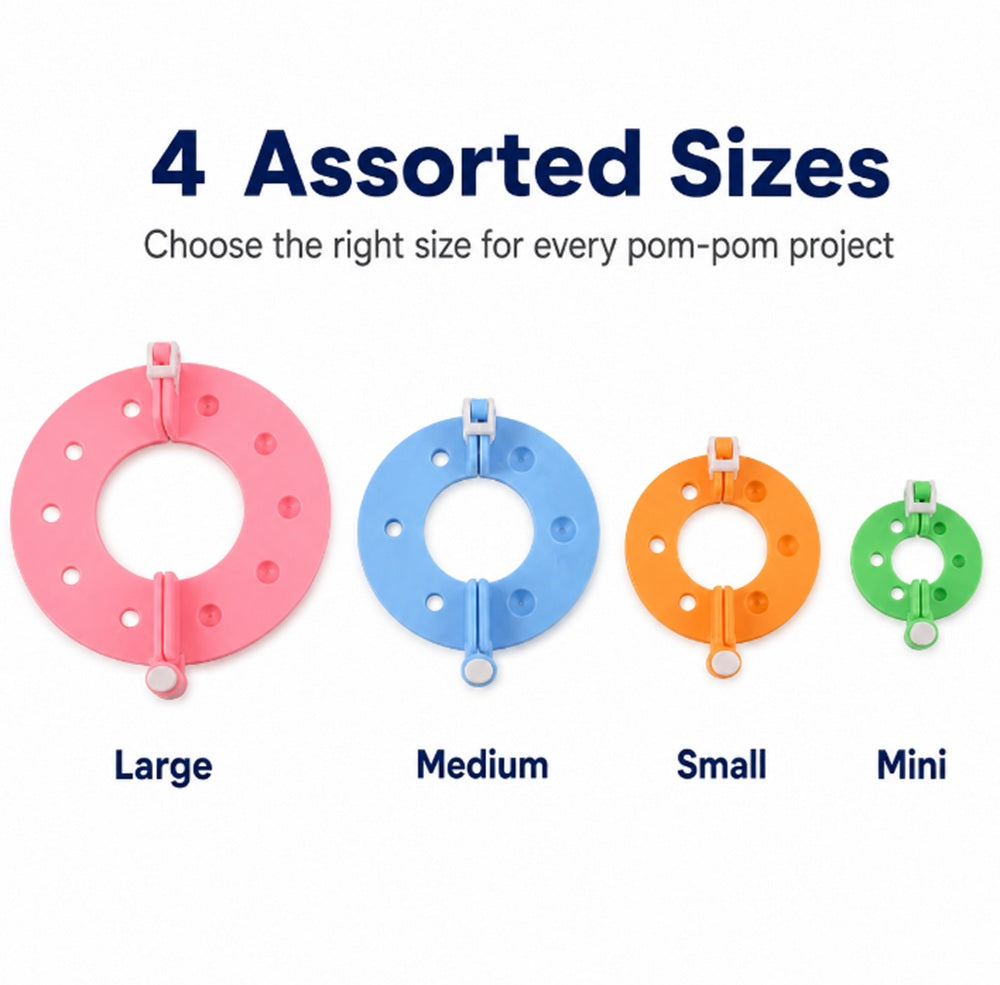 4-Size Pom Pom Maker Set for Yarn Crafts | TIKA