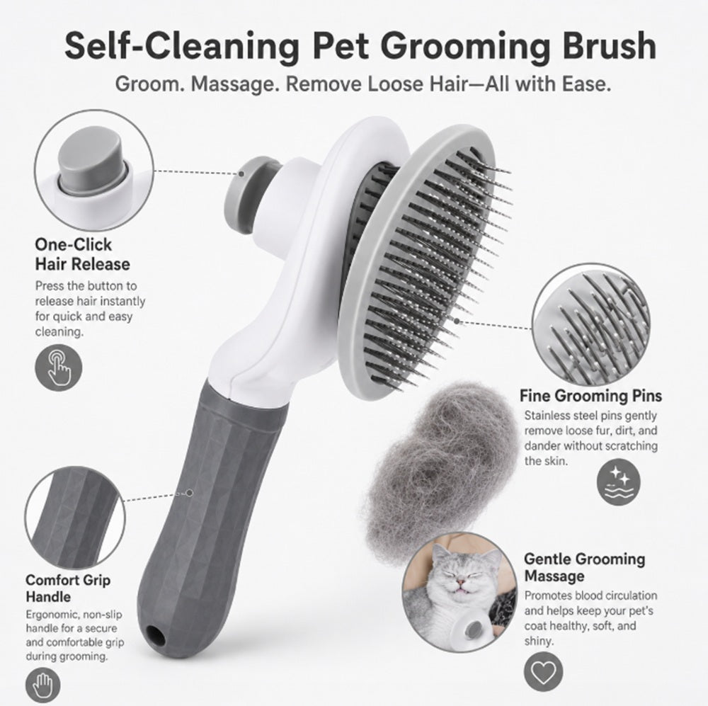 Self-Cleaning Pet Grooming Brush for Dogs & Cats | TIKA