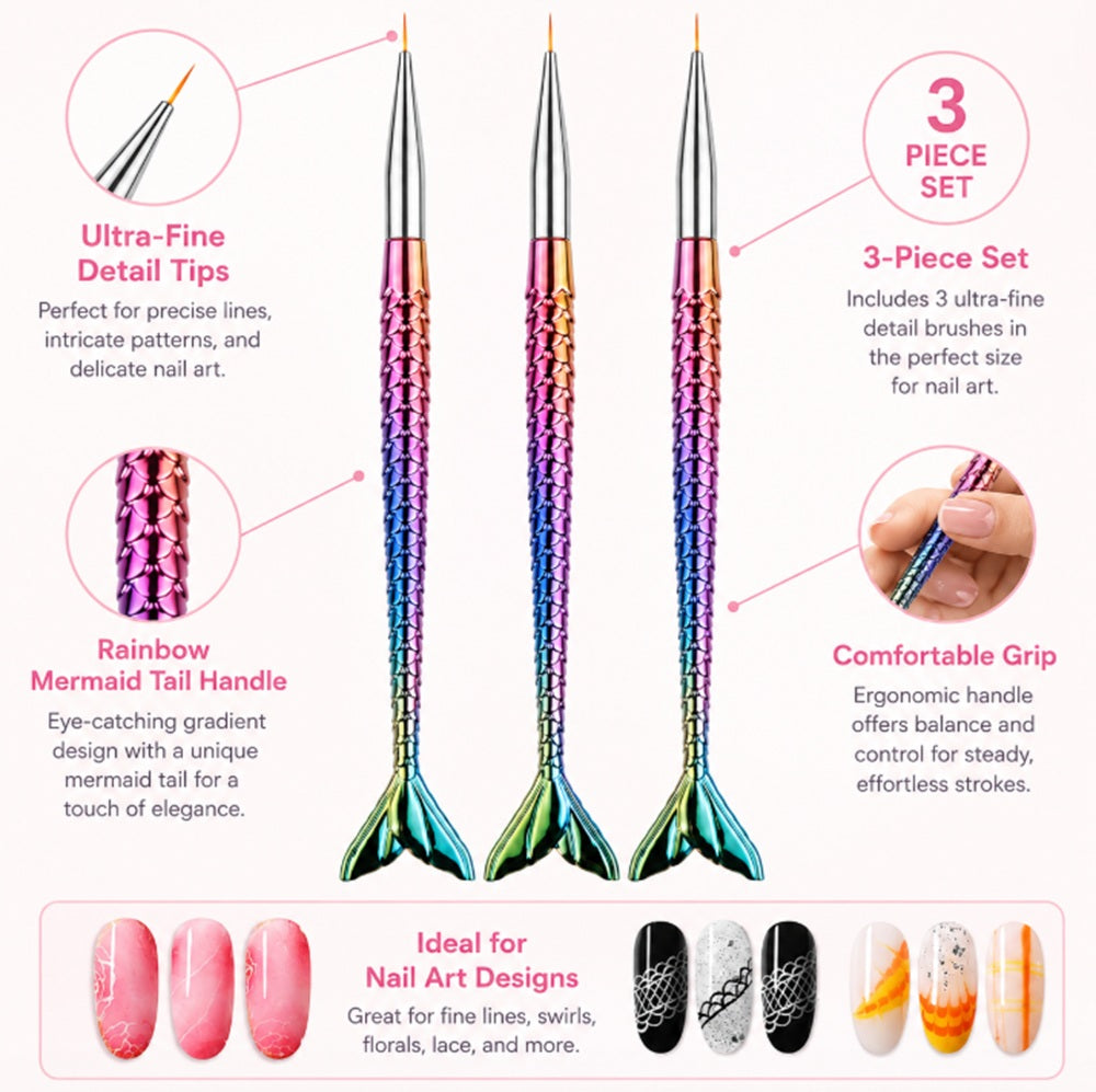 3-Piece Nail Art Dotting Tool & Liner Brush Set | TIKA