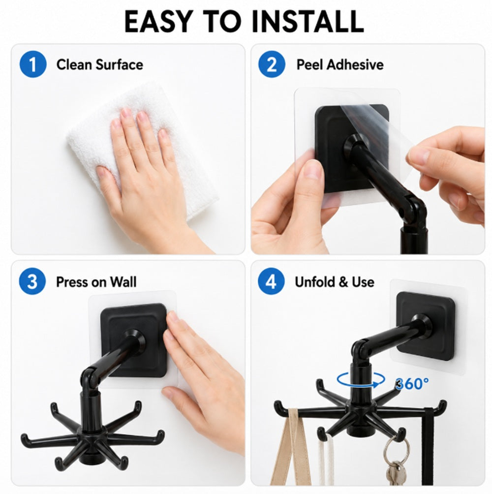 360° Rotating 6-Hook Self-Adhesive Wall Hanger | TIKA