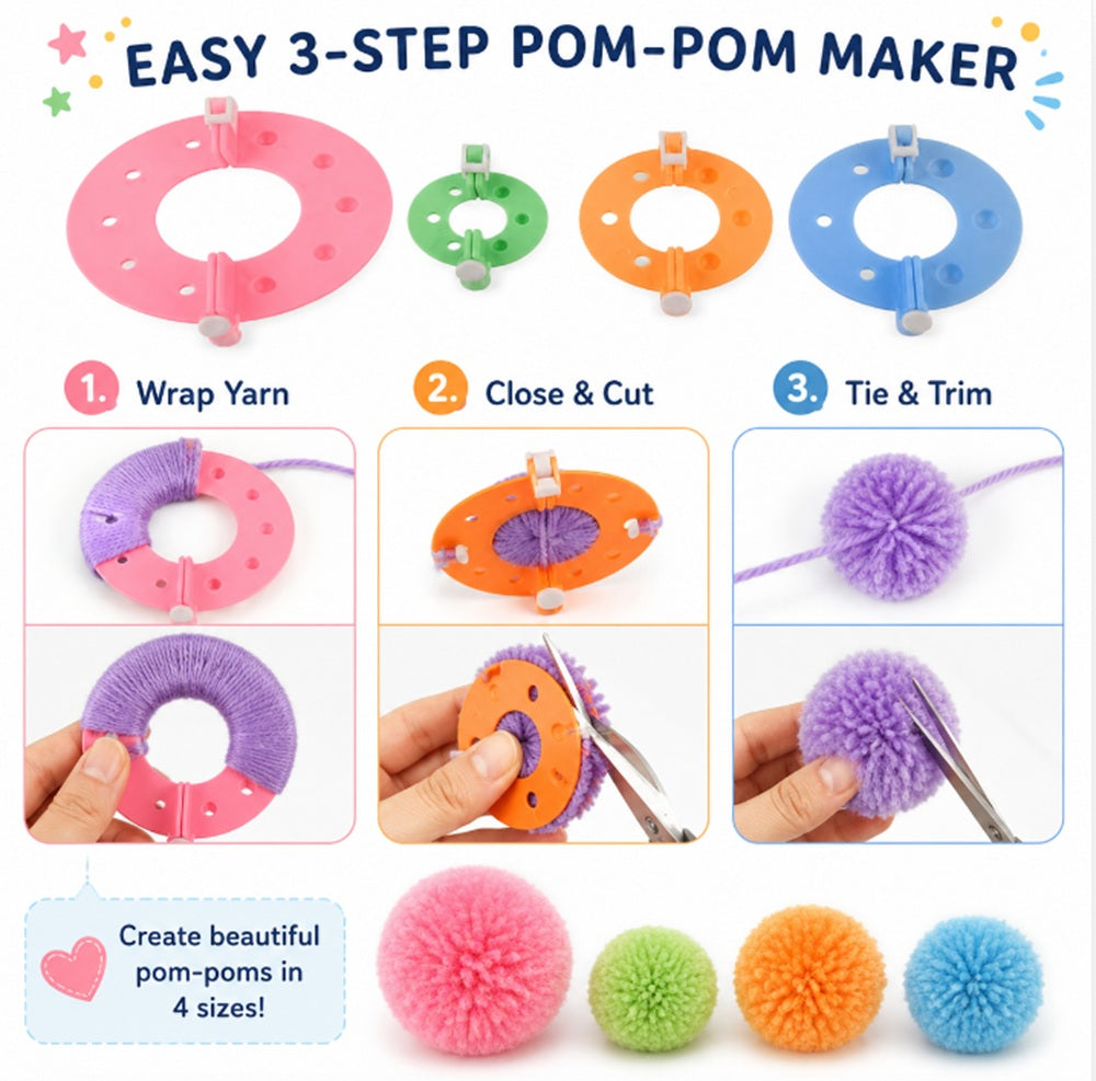 4-Size Pom Pom Maker Set for Yarn Crafts | TIKA