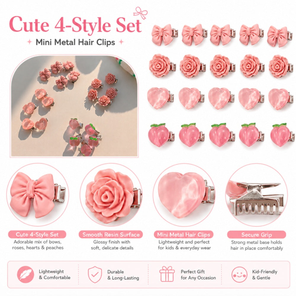 20-Pack Mini Non-Slip Hair Clips for Baby Girls | TIKA