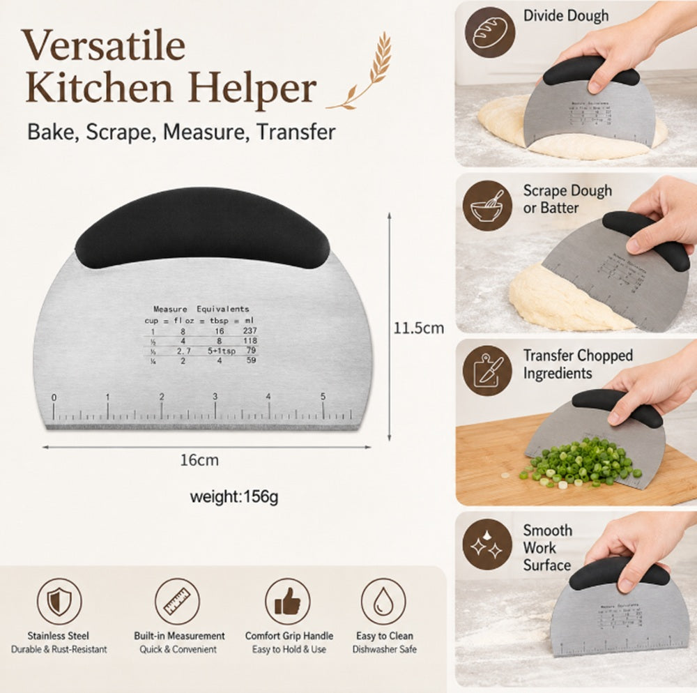 Stainless Steel Dough Cutter & Bench Scraper with Handle – TIKA