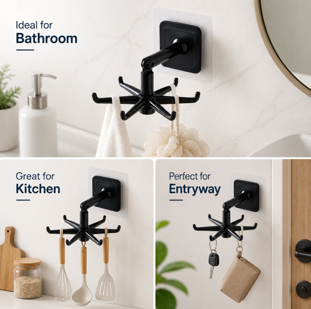 360° Rotating 6-Hook Self-Adhesive Wall Hanger | TIKA