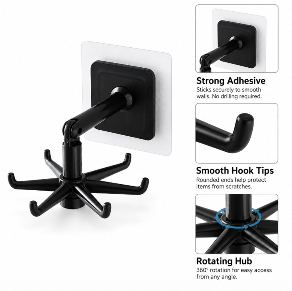 360° Rotating 6-Hook Self-Adhesive Wall Hanger | TIKA