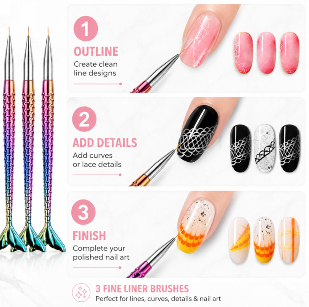 3-Piece Nail Art Dotting Tool & Liner Brush Set | TIKA