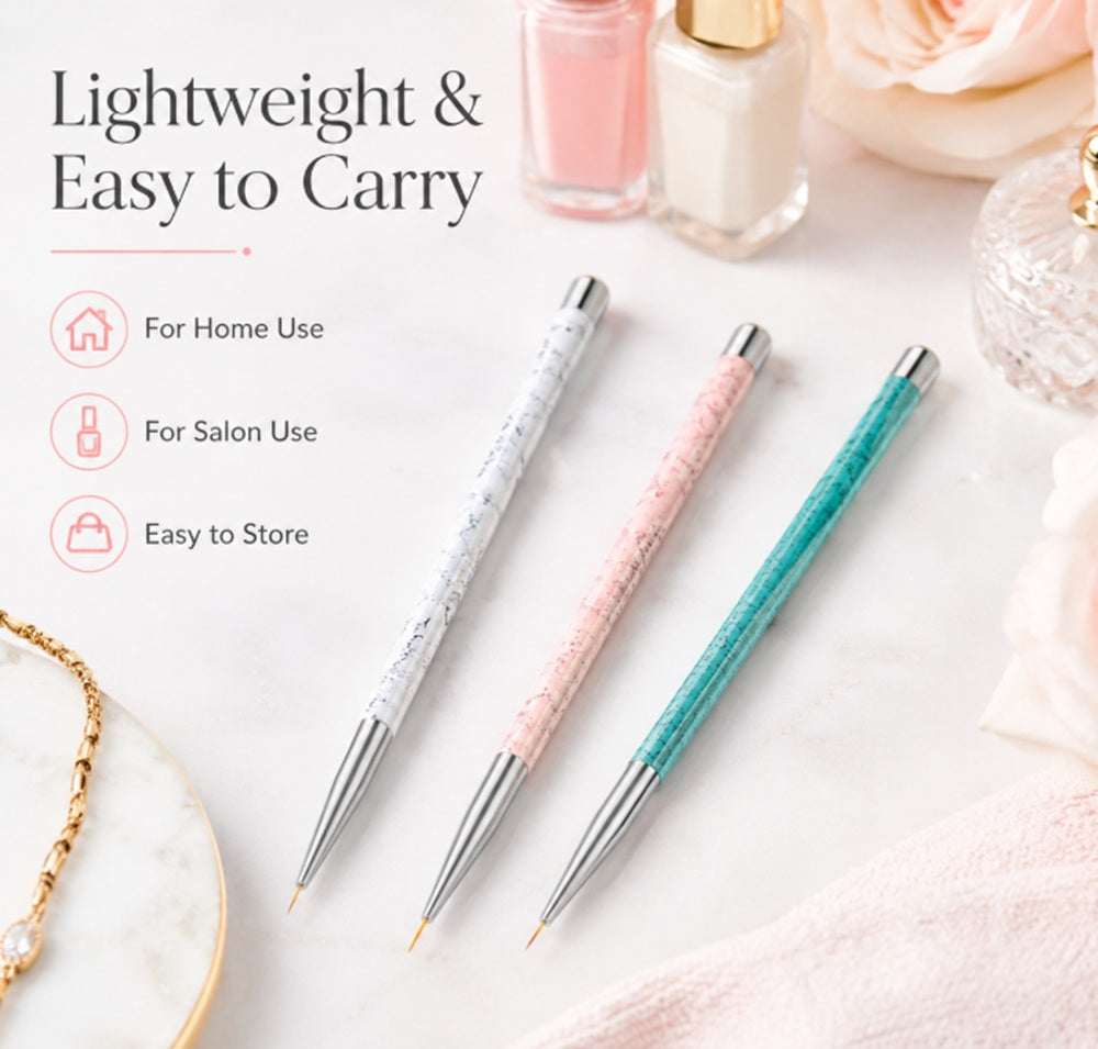 3-Piece Nail Art Dotting & Fine Liner Brush Set | TIKA