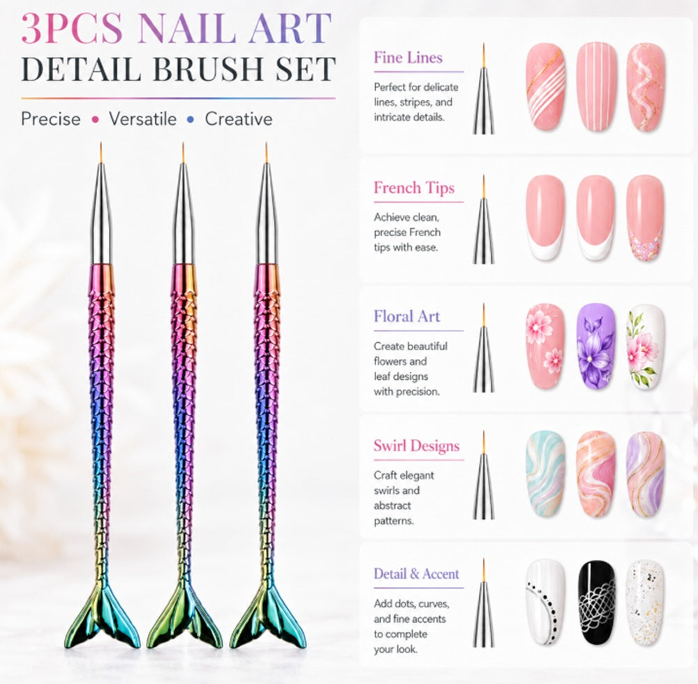 3-Piece Nail Art Dotting Tool & Liner Brush Set | TIKA