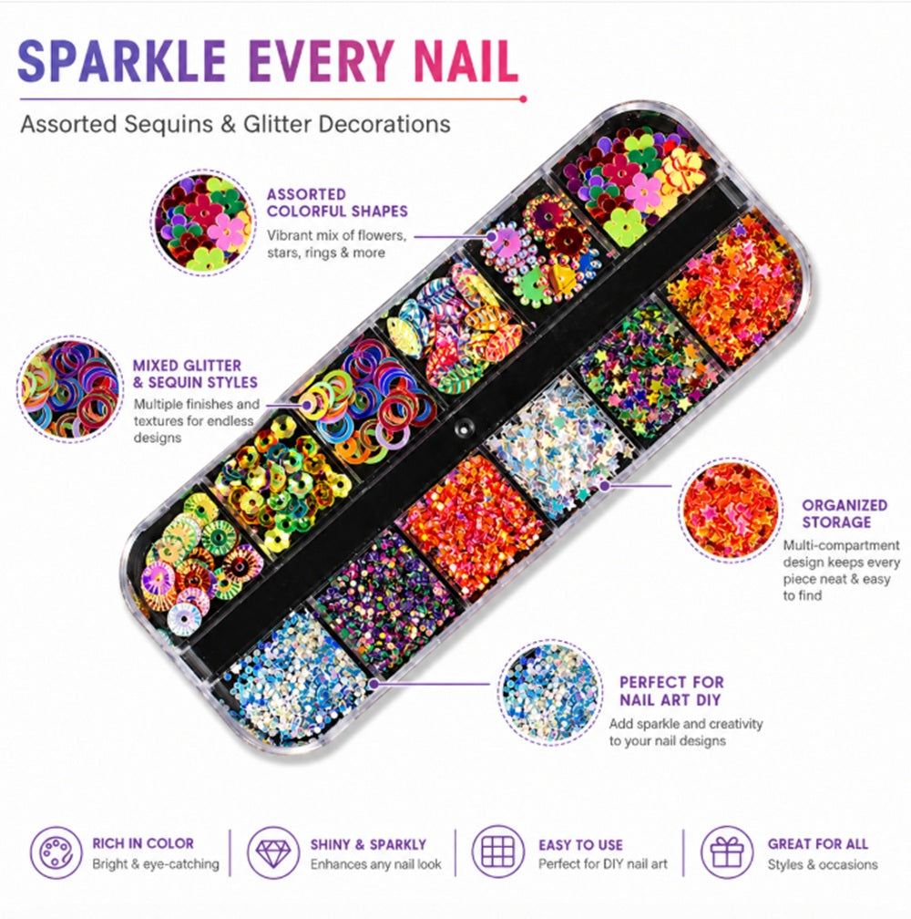 12-Grid Nail Rhinestone Kit for 3D Nail Art | TIKA