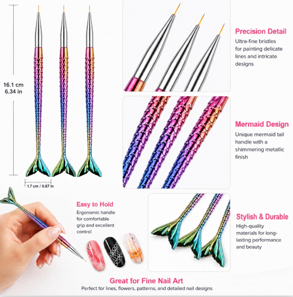 3-Piece Nail Art Dotting Tool & Liner Brush Set | TIKA
