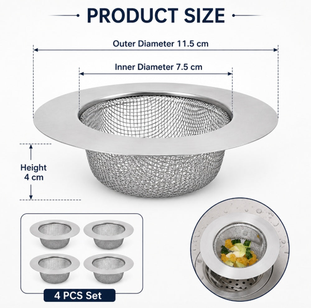 4-Pack 4.5-Inch Stainless Steel Sink Strainers | TIKA