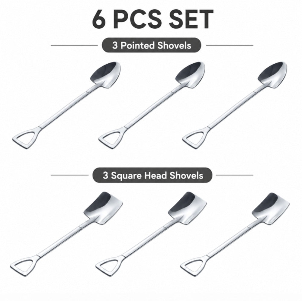 6-Piece Stainless Steel Shovel Teaspoon Set for Coffee & Desserts | TIKA