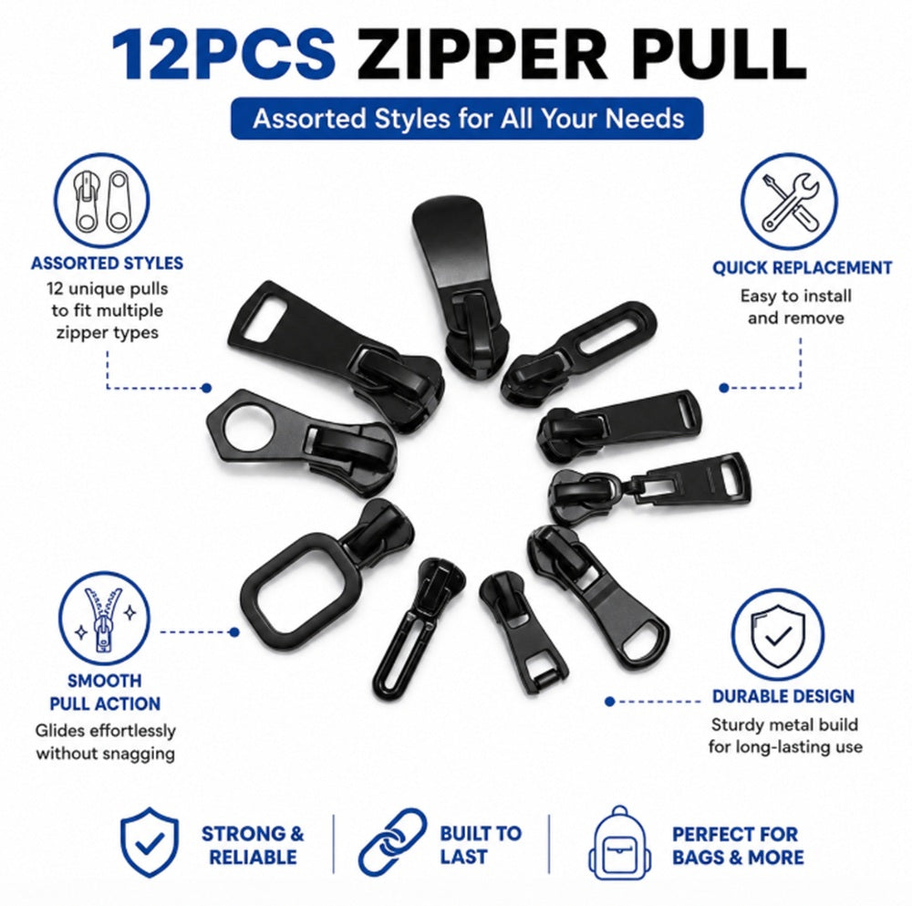 12-Pack Metal Zipper Slider Replacement Kit | TIKA