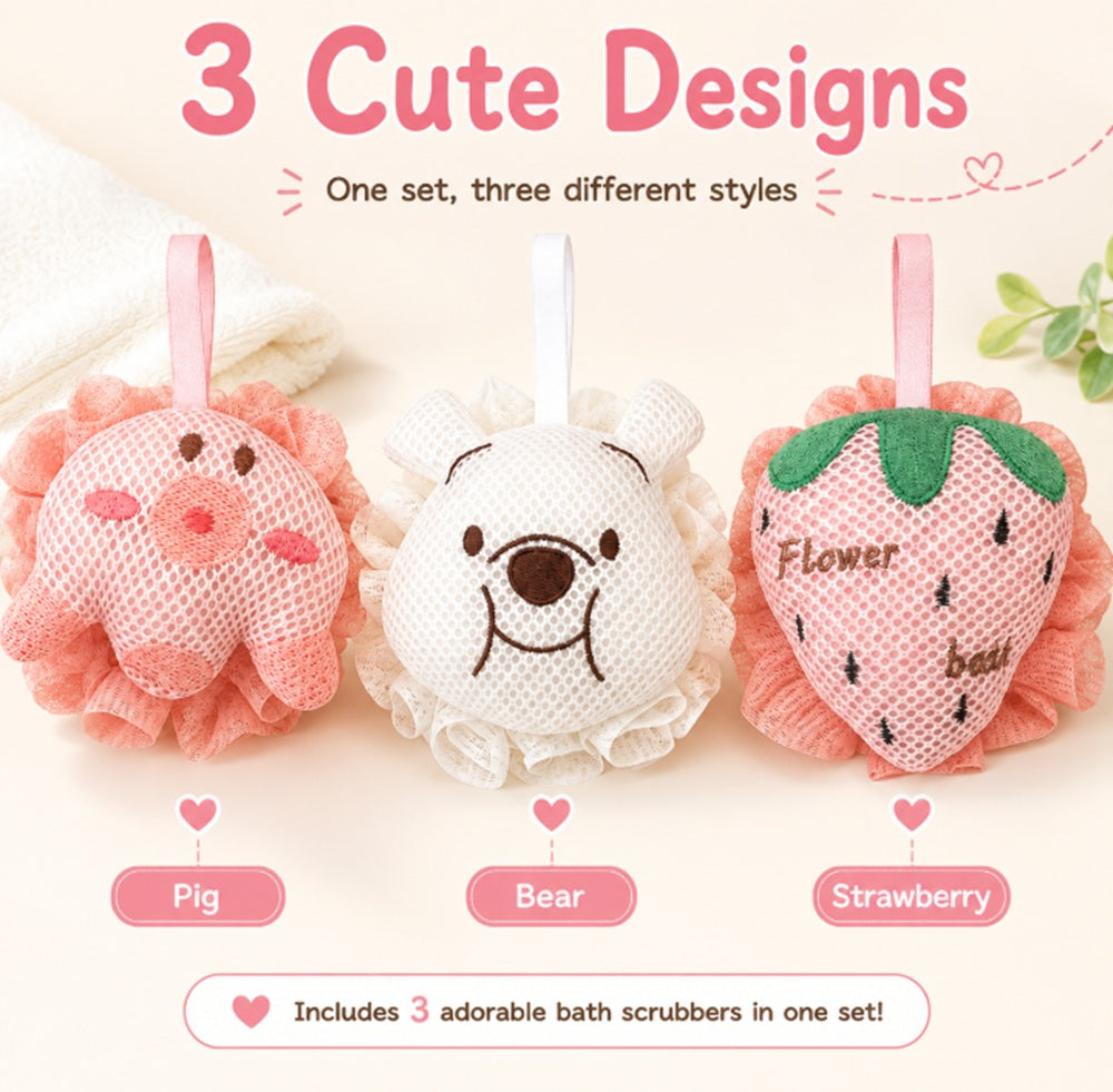 3-Pack Kids’ Cartoon Soft Mesh Bath Loofahs | TIKA