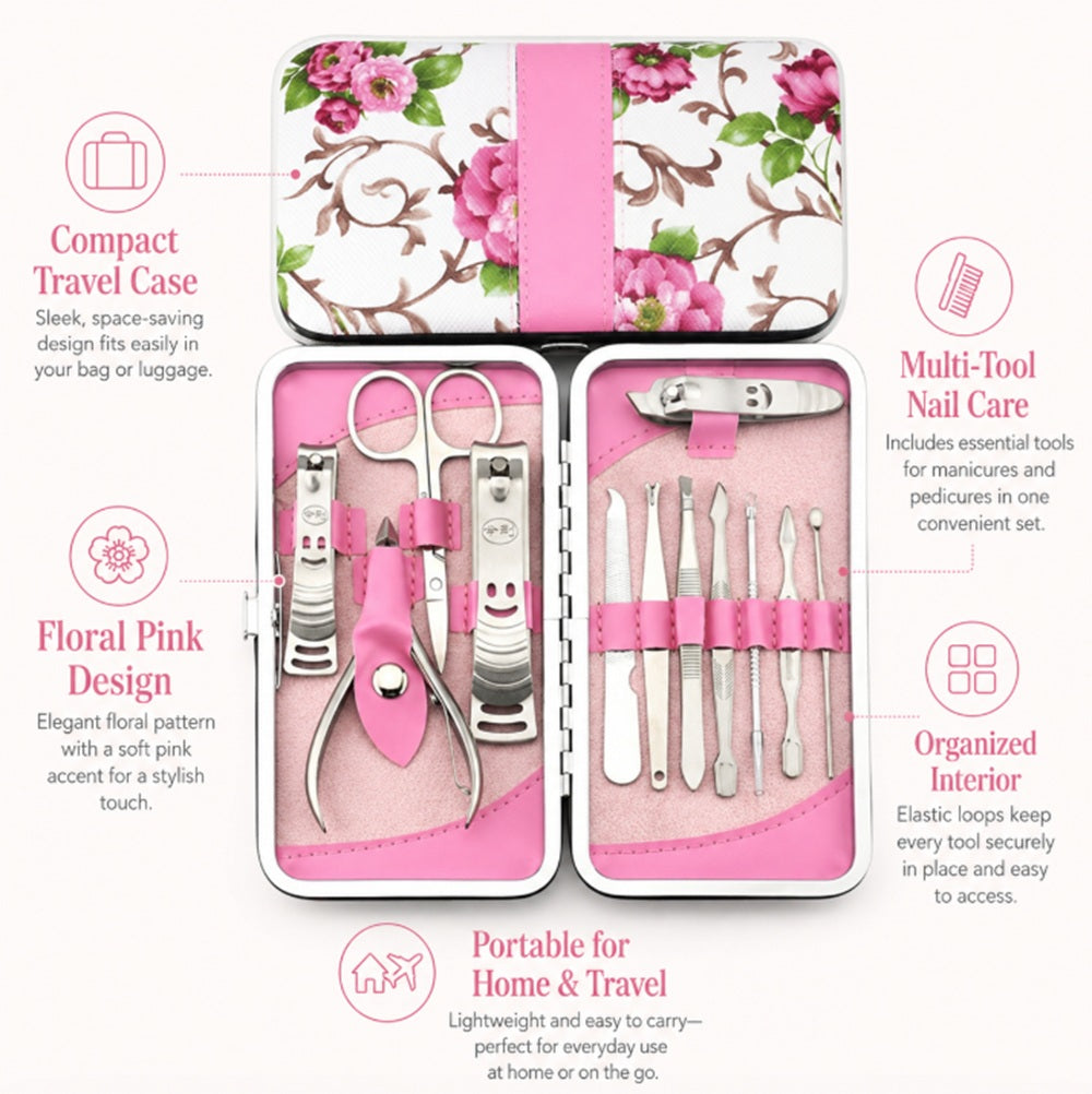 12-Piece Manicure & Pedicure Grooming Kit with Case | TIKA