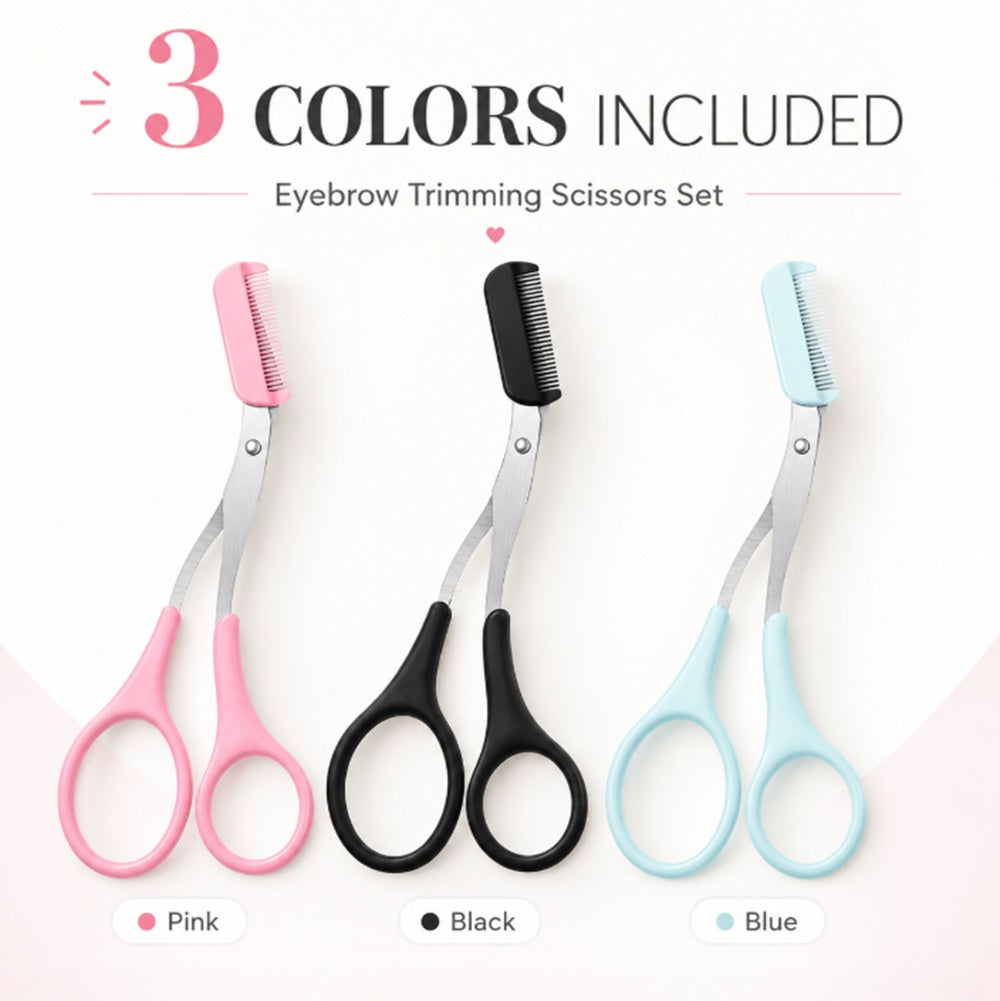 3-Piece Eyebrow Trimming Scissors Kit with Comb | TIKA