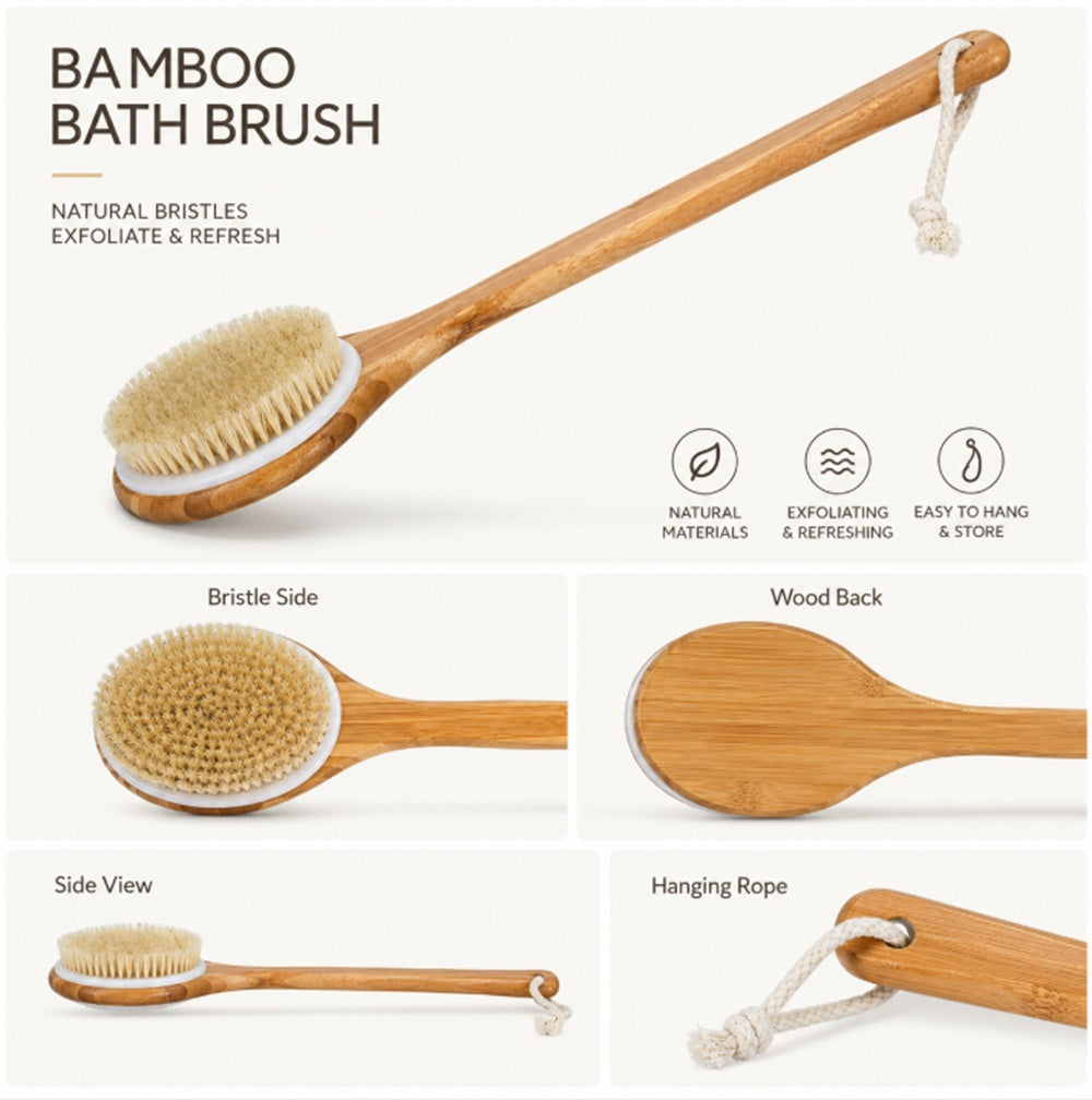 Wooden Natural Bristle Body Brush for Dry & Wet Use | TIKA