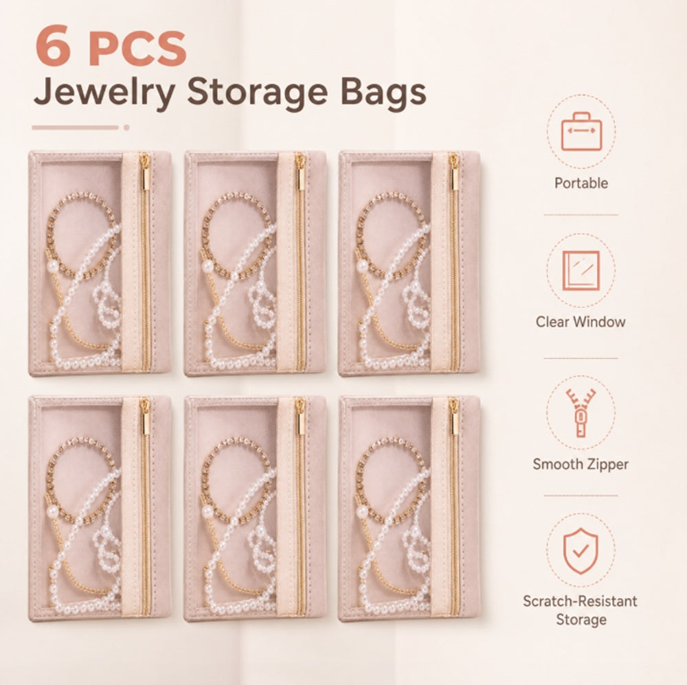 6-Pack Zippered Travel Jewelry Organizer Pouches | TIKA