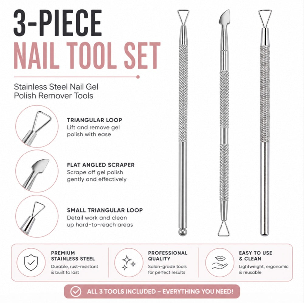 3-Piece Stainless Steel Cuticle Pusher Set | TIKA