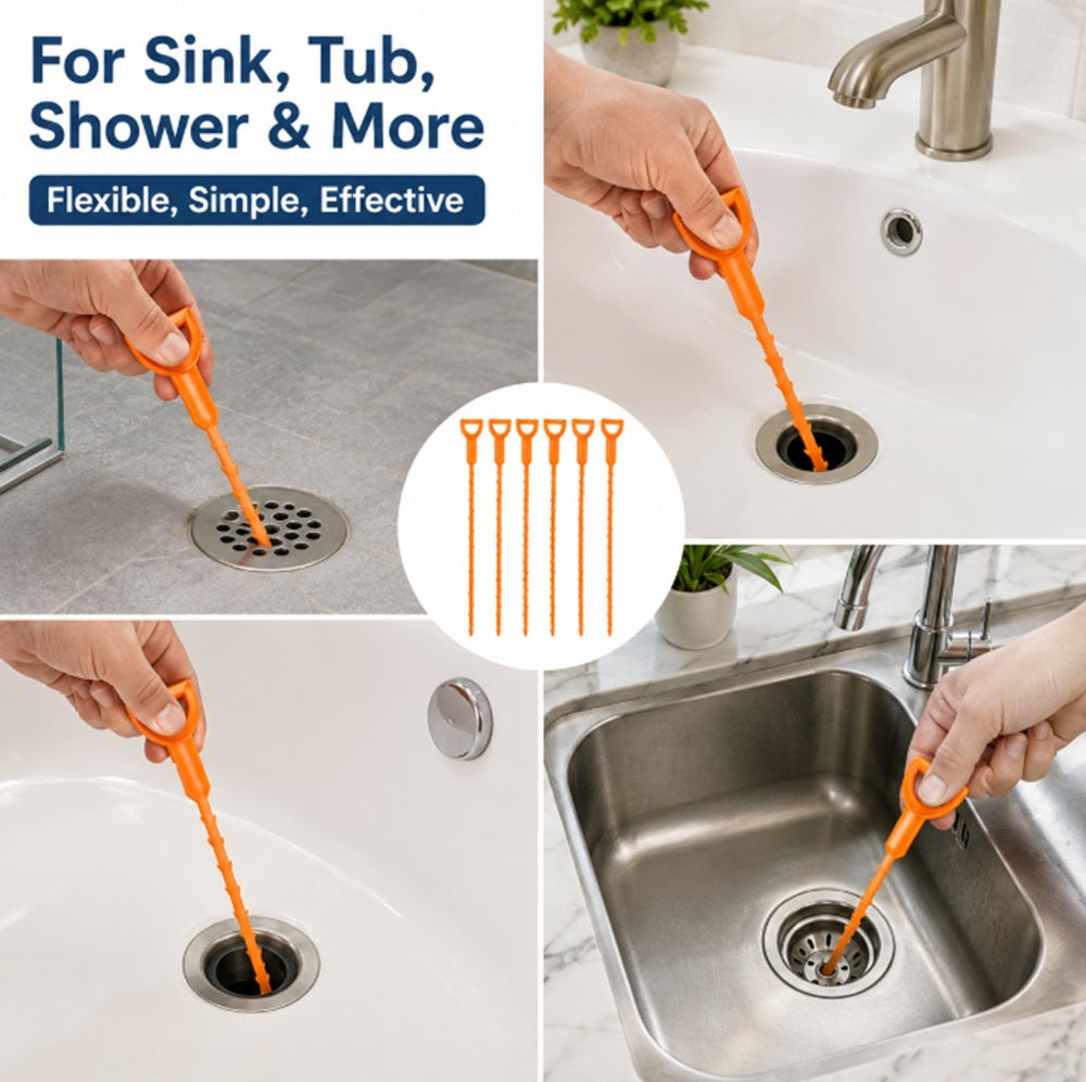 6-Pack 25-Inch Hair Drain Clog Remover Tools | TIKA