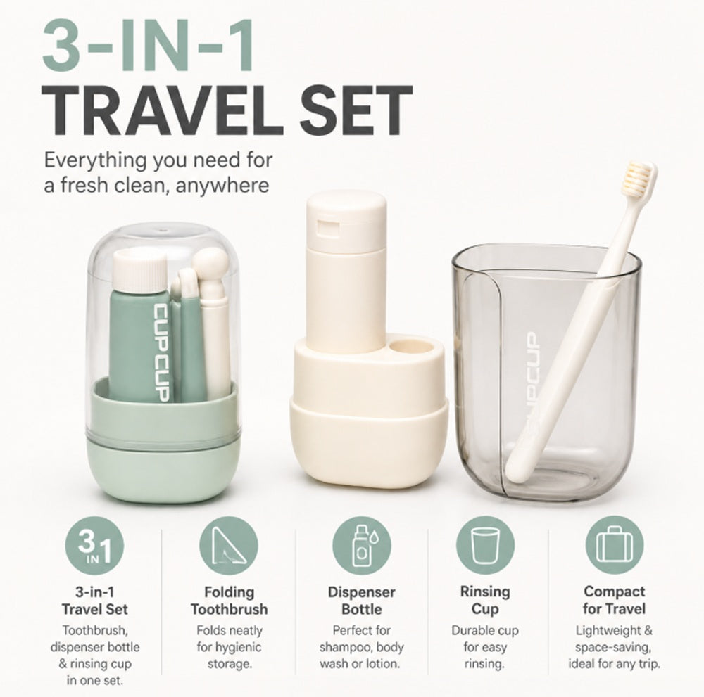 3-in-1 Travel Toothbrush & Toothpaste Case with Cup | TIKA