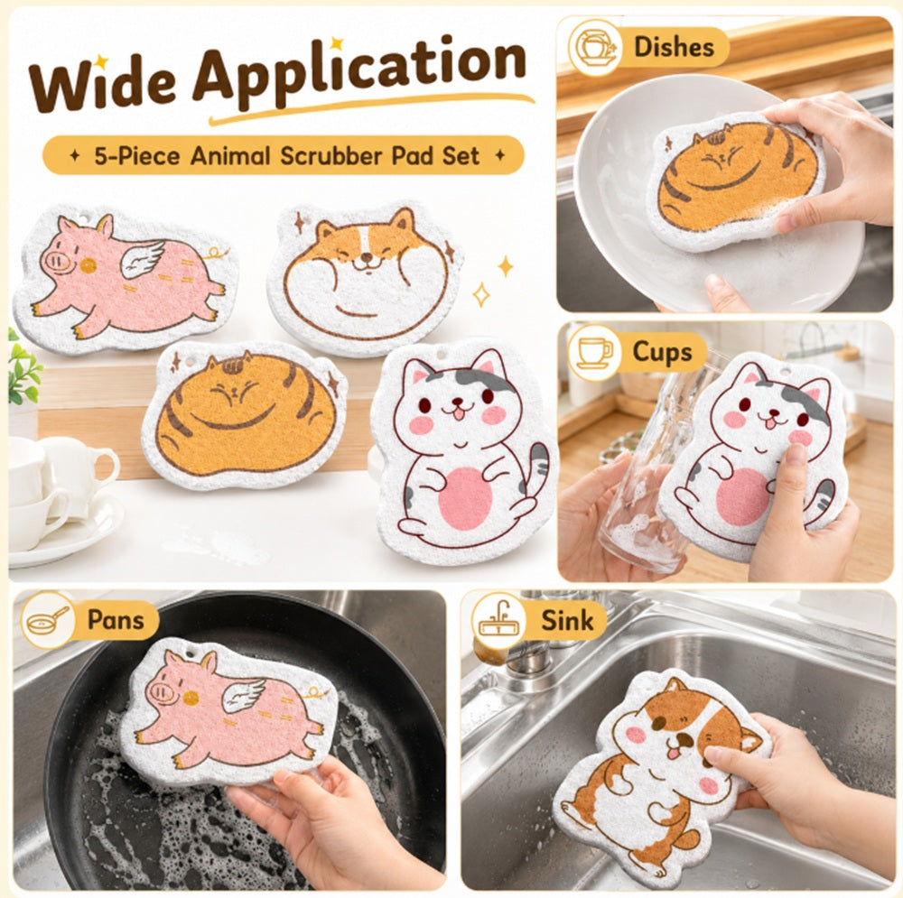 5-Pack Double-Sided Wood Pulp Dish Sponges | TIKA