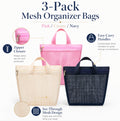 3-Pack Hanging Mesh Shower Caddy Bags | TIKA