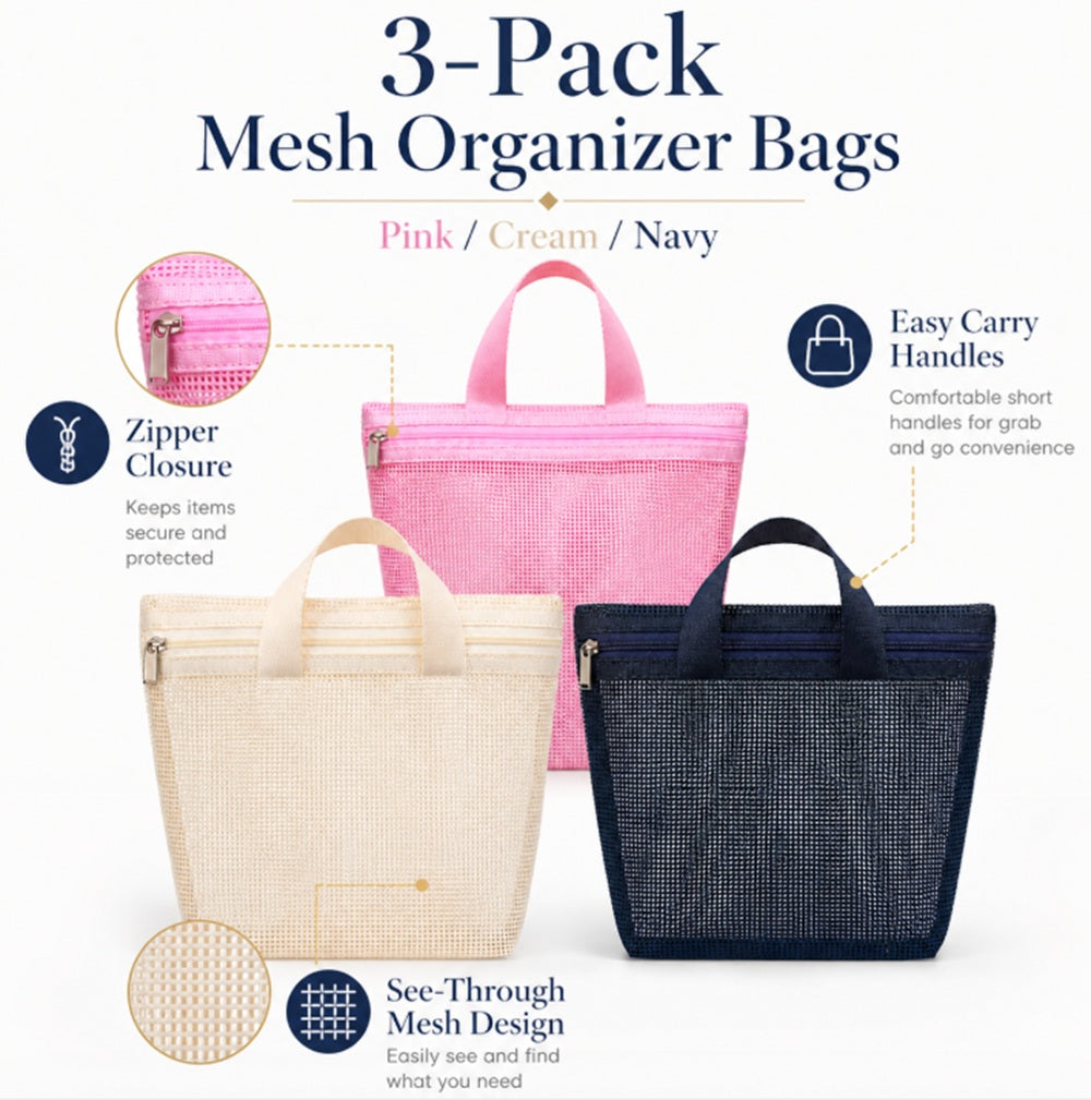 3-Pack Hanging Mesh Shower Caddy Bags | TIKA